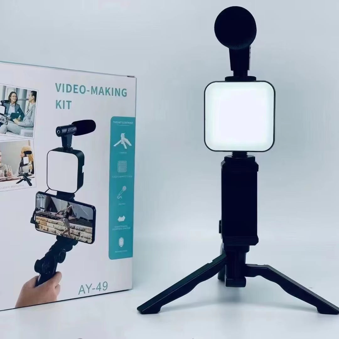 Smartphone Video Kit with Tripod, LED Light & Microphone – Portable Phone Holder & Stabilizer for Recording & Vlogging