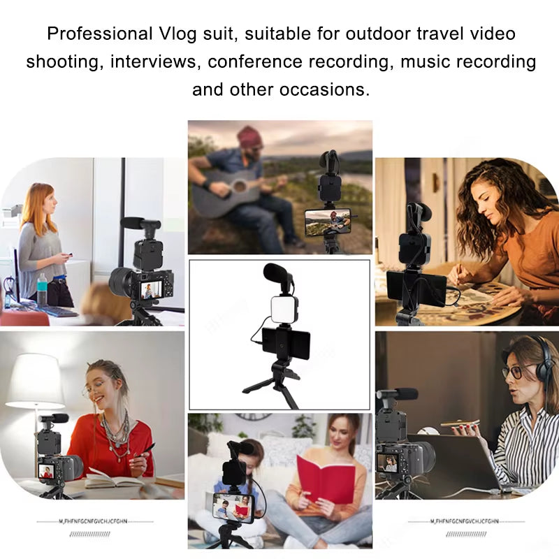 Smartphone Video Kit with Tripod, LED Light & Microphone – Portable Phone Holder & Stabilizer for Recording & Vlogging