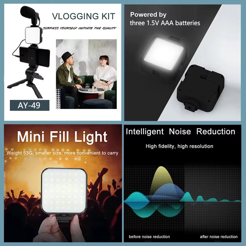 Smartphone Video Kit with Tripod, LED Light & Microphone – Portable Phone Holder & Stabilizer for Recording & Vlogging