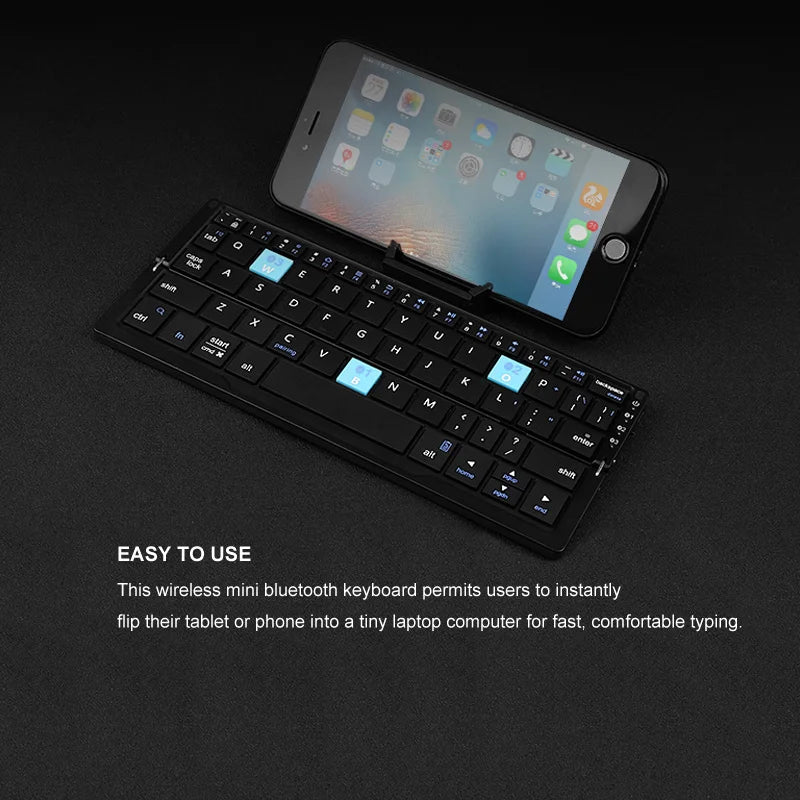 Revolutionary Compact 3-Device Bluetooth Mini Folding Keyboard with Integrated Stand - Ultimate Rechargeable Wireless Keypad for Your Phones and Tablets