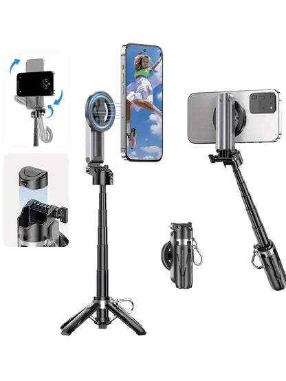 Capture Every Moment with Our Versatile 4-In-1 Selfie Stick Featuring Wireless Remote Control | Magnetic Cell Phone Clip and 360° Rotation