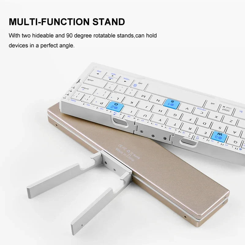 Revolutionary Compact 3-Device Bluetooth Mini Folding Keyboard with Integrated Stand - Ultimate Rechargeable Wireless Keypad for Your Phones and Tablets