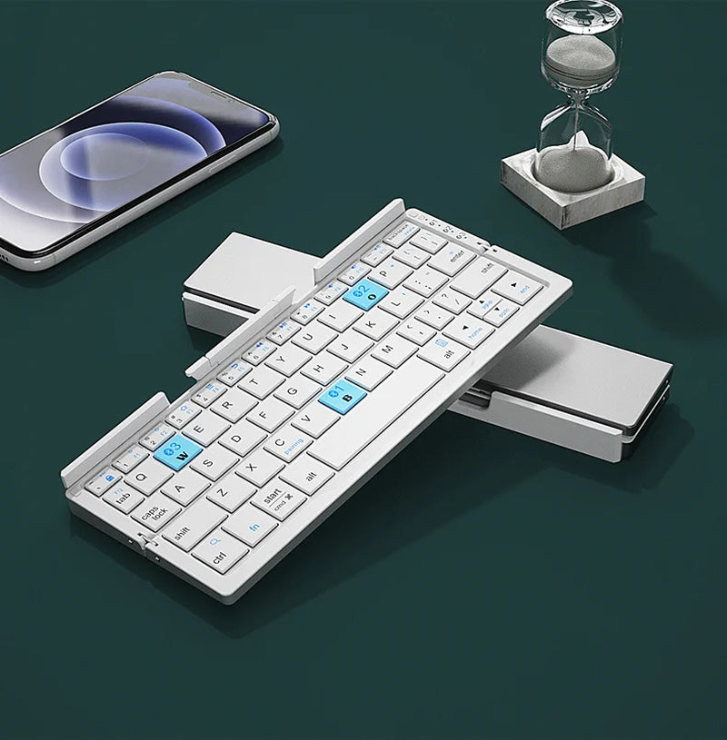 Revolutionary Compact 3-Device Bluetooth Mini Folding Keyboard with Integrated Stand - Ultimate Rechargeable Wireless Keypad for Your Phones and Tablets