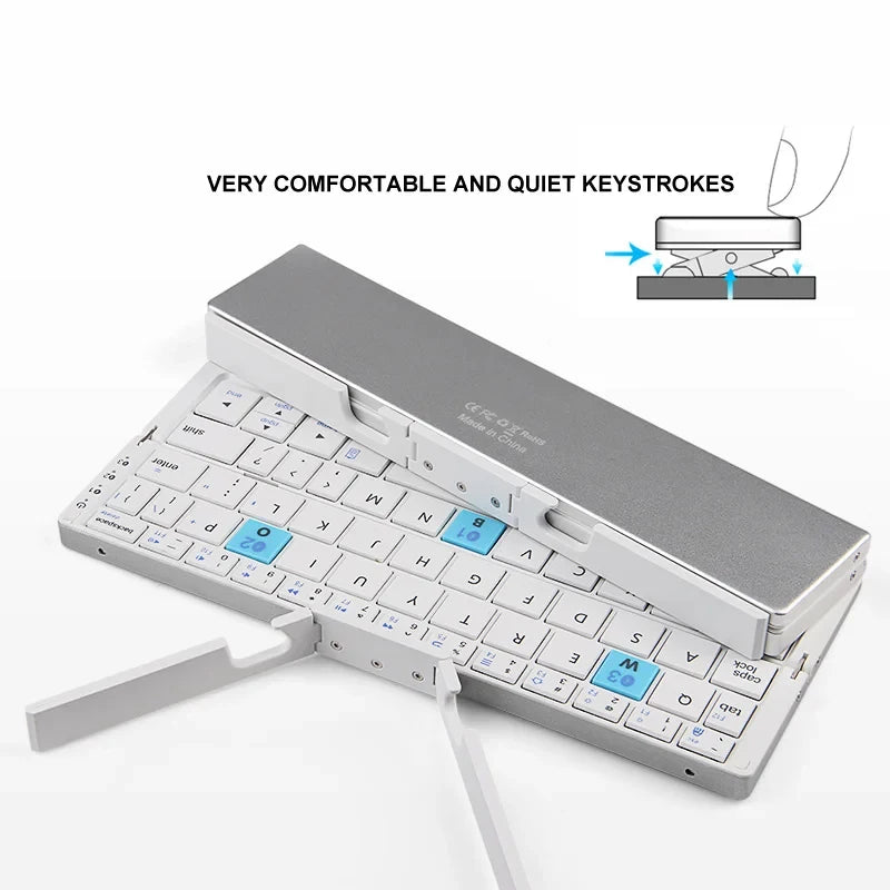 Revolutionary Compact 3-Device Bluetooth Mini Folding Keyboard with Integrated Stand - Ultimate Rechargeable Wireless Keypad for Your Phones and Tablets