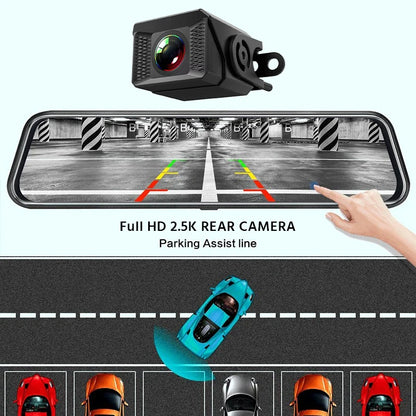 10'' 3K+2.5K DVR Mirror Dash Cam with Night Vision, GPS & WiFi – Optional Rear Camera & 24H Parking Monitor