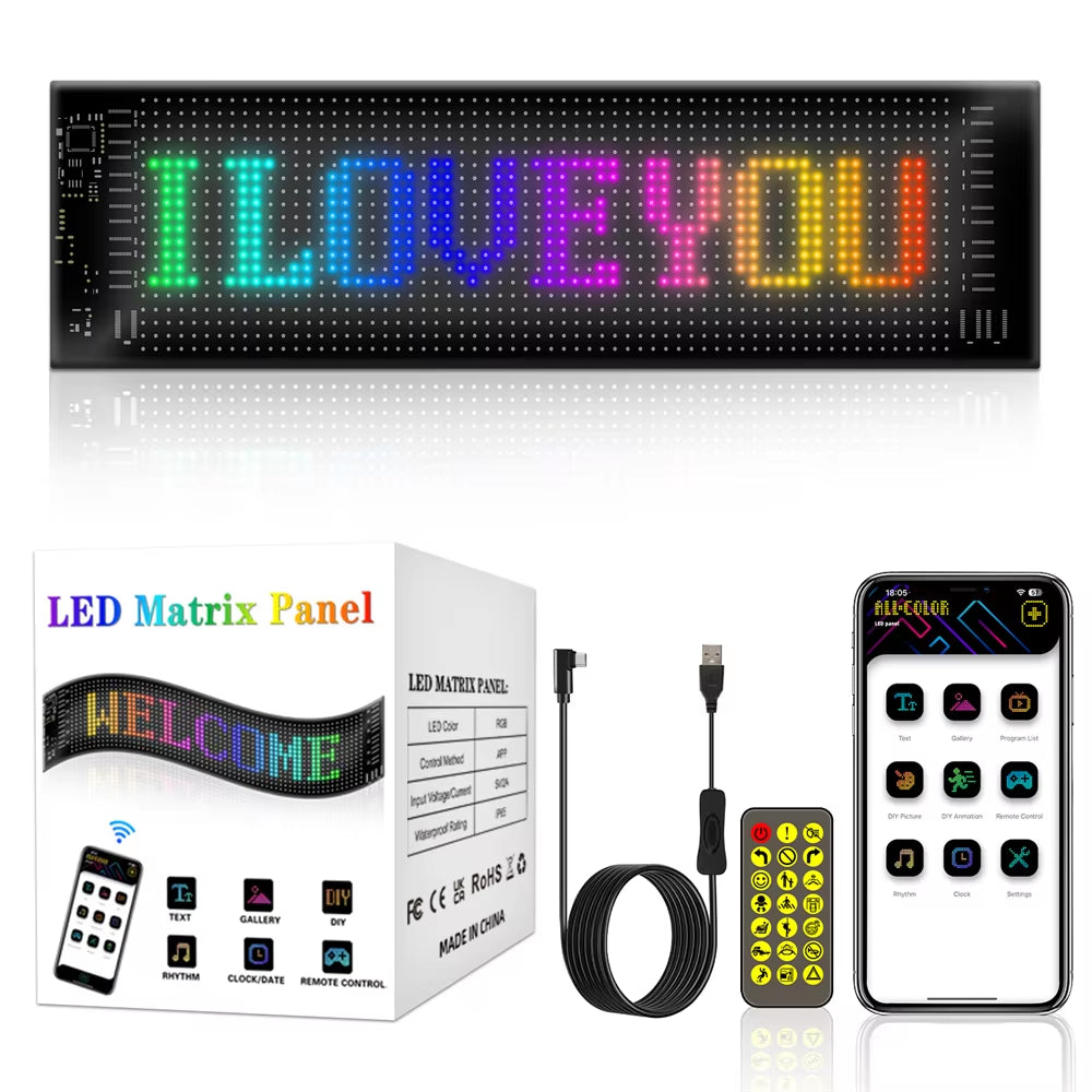Transform Your Space with Our Customizable RGB LED Car Sign - Bluetooth Controlled Animated Display Panel for Endless Creativity!