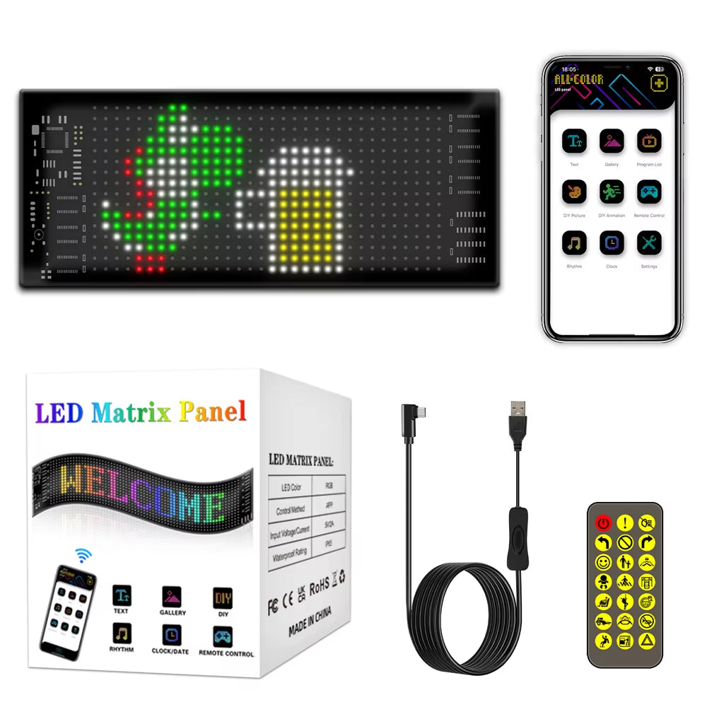 Transform Your Space with Our Customizable RGB LED Car Sign - Bluetooth Controlled Animated Display Panel for Endless Creativity!