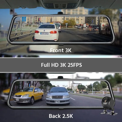10'' 3K+2.5K DVR Mirror Dash Cam with Night Vision, GPS & WiFi – Optional Rear Camera & 24H Parking Monitor