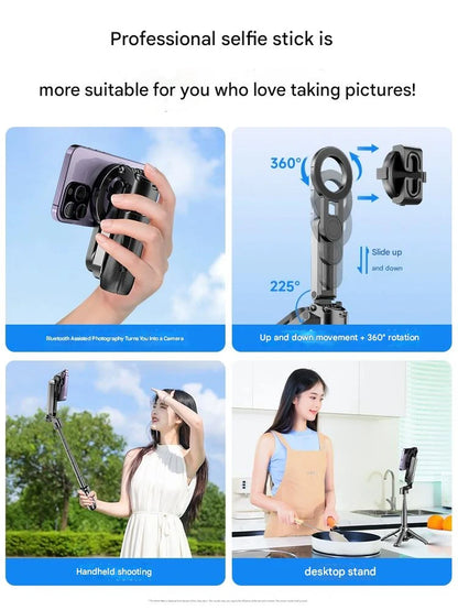 Capture Every Moment with Our Versatile 4-In-1 Selfie Stick Featuring Wireless Remote Control | Magnetic Cell Phone Clip and 360° Rotation